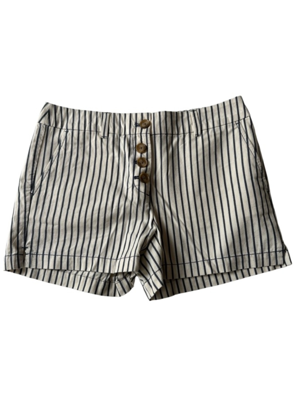 LOFT Pinstripe Exposed-Button Flat-Front Shorts.